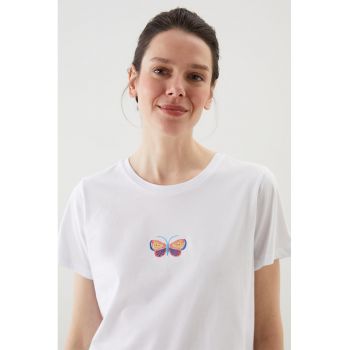Tricou de bumbac cu decolteu la baza gatului