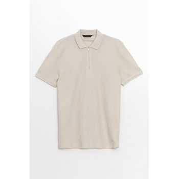 Tricou polo cu fenta cu fermoar