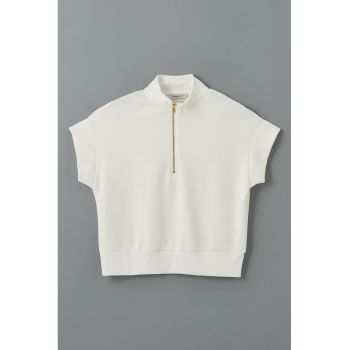 Tricou supradimensionat cu fermoar scurt