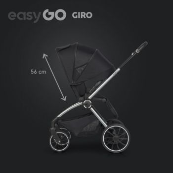 Carucior pentru copii 2 in 1 Easy Go Giro, pana la 22 kg, cu landou 80 cm, Maner telescopic, copertina XXL, pliere tip pendul, cadru ultra-usor din aluminiu, accesorii incluse, Ebony Black