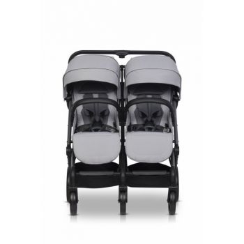 Carucior pentru copii gemeni, EasyGo Echo 2 in 1, omologat EN1888, Pliabil, cu Landouri textile, copertine independente reglabile si detasabile, suspensii, spatar reglabil, cu 2 huse de picioruse incluse, Cloud Gray