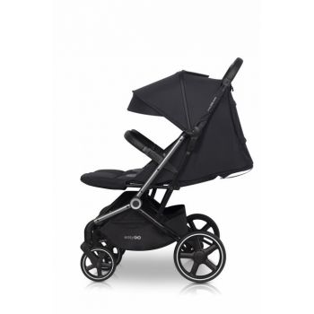 Carucior pentru copii gemeni, EasyGo Echo 2 in 1, omologat EN1888, Pliabil, cu Landouri textile, copertine independente reglabile si detasabile, suspensii, spatar reglabil, cu 2 huse de picioruse incluse, Ebony Black