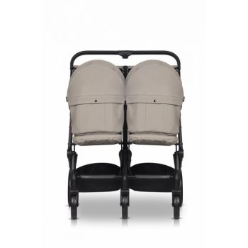 Carucior pentru copii gemeni, EasyGo Echo 2 in 1, omologat EN1888, Pliabil, cu Landouri textile, copertine independente reglabile si detasabile, suspensii, spatar reglabil, cu 2 huse de picioruse incluse, Savana Beige
