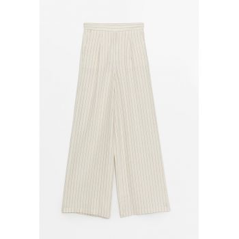 Pantaloni din amestec de in cu model in dungi