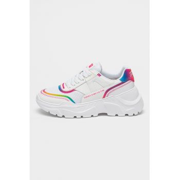 Pantofi sport cu talpa demi-wedge si garnituri din piele