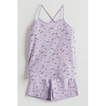 Pijama din bumbac cu imprimeu