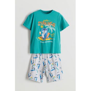 Pijama scurta cu imprimeu si talie elastica