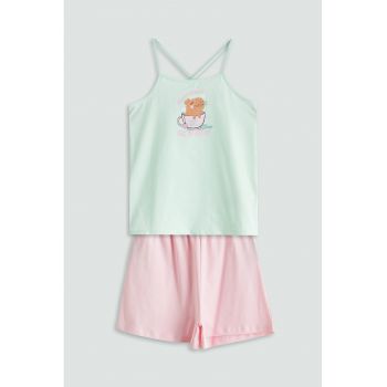 Pijama scurta din bumbac cu bretele inguste