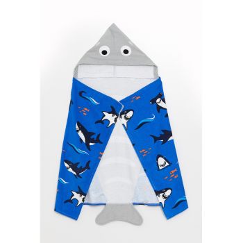 Prosop pentru plaja cu model rechin si inchidere velcro