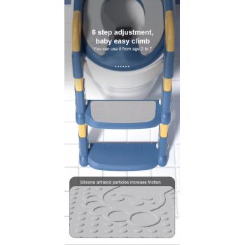 Reductor toaleta pentru copii, Little Mom Blue, pliabil, ergonomic, cu sezut din PVC, manere de sustinere, scara cu inaltime reglabila, suprafata antiderapanta, dimensiuni 34x44x34 cm