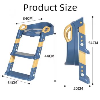 Reductor toaleta pentru copii, Little Mom Grey, pliabil, ergonomic, cu sezut din PVC, manere de sustinere, scara cu inaltime reglabila, suprafata antiderapanta, dimensiuni 34x44x34 cm