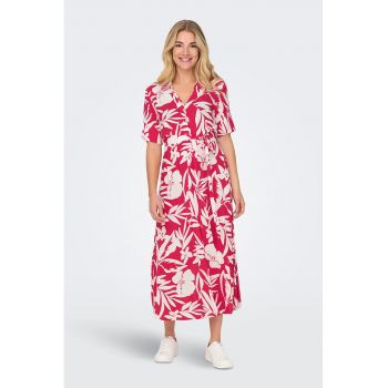Rochie-camasa lunga cu imprimeu si cordon in talie