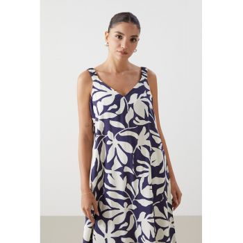 Rochie cu imprimeu floral si decolteu in V