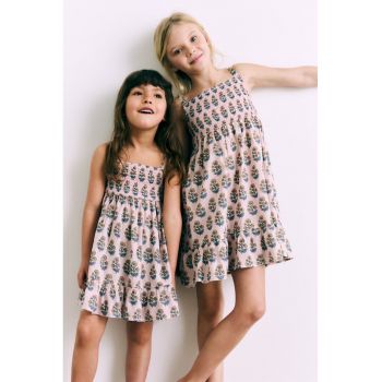 Rochie de seara din bumbac cu model floral - Roz prafuit -