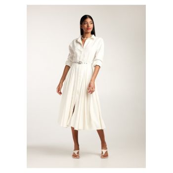 Rochie midi tip camasa cu maneci lungi si curea asortata Vera