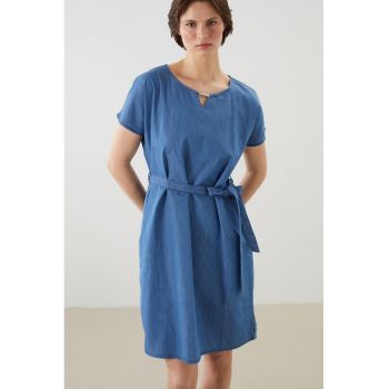 Rochie mini din denim cu cordon in talie