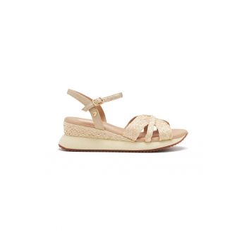 Sandale din piele ecologica impletita cu talpa wedge