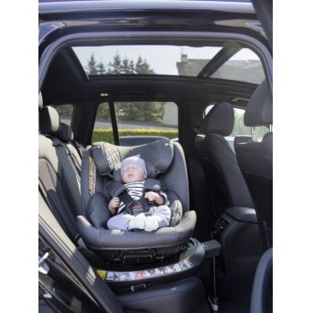 Scaun auto pentru copii cu isofix 4 in 1, Adamex Trip, omologat R129 i-Size, rotativ, cu picior de fixare, 12 niveluri de ajustare a suportului pentru cap, 40-150 cm sau 0-12 ani, Gri