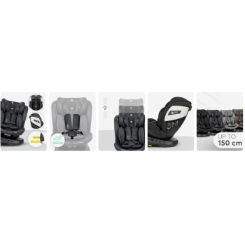 Scaun auto pentru copii KikkaBoo I-Cruze Dark Grey cu ISOFIX,Omologat I-Size 40-150cm, R129, SPS, Tetiera reglabila 9 pozitii,Sezut rotativ,4 pozitii inclinare spatar,Alarma acustica pentru fixare corecta,Saltea reductor