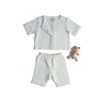 Set de tricou din bumbac organic cu capse si pantaloni uni