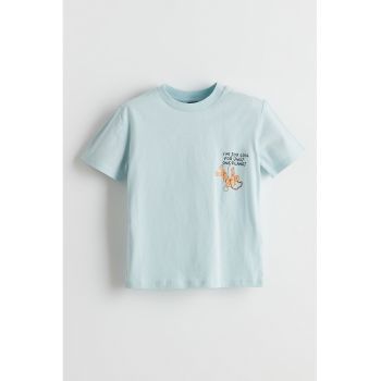 Tricou cu decolteu la baza gatului si imprimeu cu astronaut
