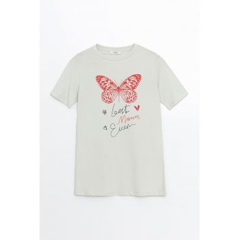Tricou cu decolteu la baza gatului si imprimeu text