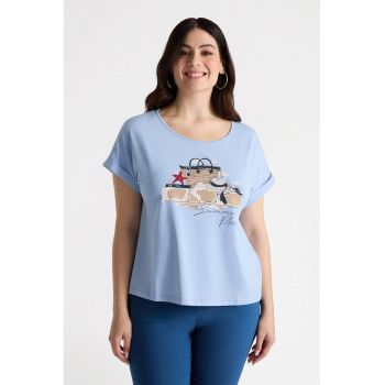 Tricou cu imprimeu grafic si decolteu rotund