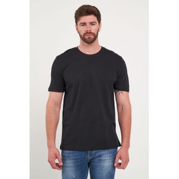Tricou de bumbac cu decolteu la baza gatului