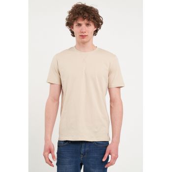 Tricou de bumbac cu decolteu la baza gatului