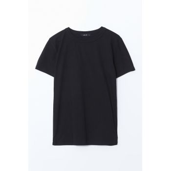 Tricou de bumbac cu decolteu la baza gatului