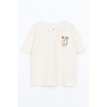 Tricou din bumbac cu decolteu la baza gatului