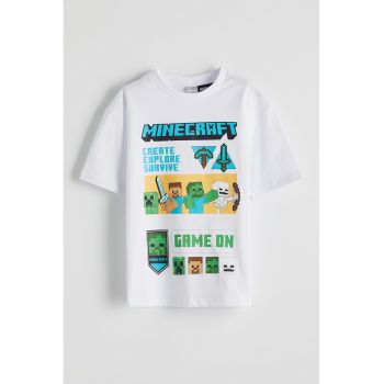 Tricou din bumbac cu decolteu la baza gatului Minecraft