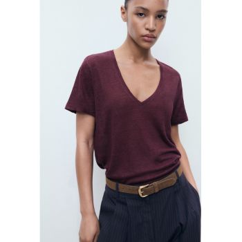Tricou din in cu decolteu in V