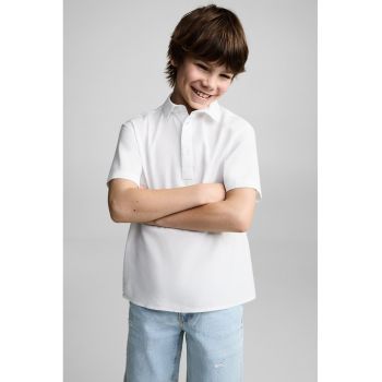 Tricou polo din amestec de in cu fenta cu nasturi