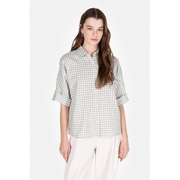 Camasa cu model gingham cu maneci medii