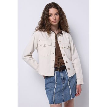 Jacheta-camasa din denim cu buzunare cu clapa pe piept