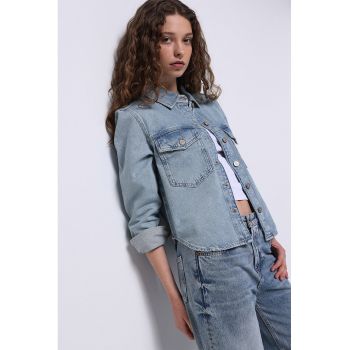 Jacheta-camasa din denim cu nasturi
