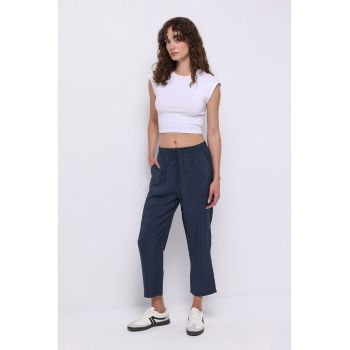 Pantaloni crop din amestec de modal cu talie medie