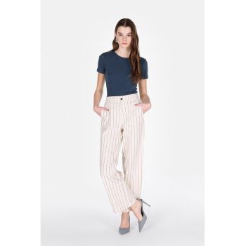 Pantaloni din amestec de in cu model in dungi