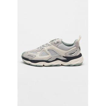 Pantofi sport de piele cu insertii cu text Satellite Runner