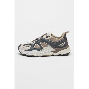 Pantofi sport de piele cu insertii cu text Satellite Runner
