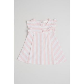Rochie cu model in dungi si maneci cu volane