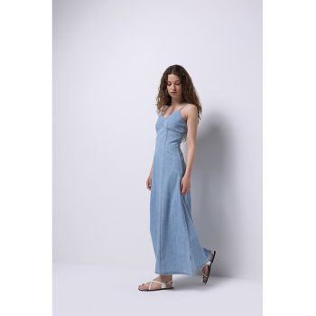 Rochie lunga din denim cu decolteu in V - fara maneci