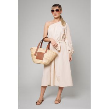 Rochie midi cu decolteu pe un umar si cordon