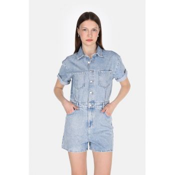 Salopeta scurta din denim cu nasturi