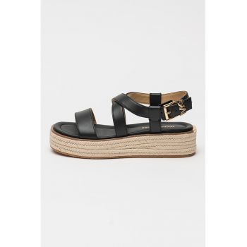 Sandale-espadrile din piele cu talpa flatform Lynn