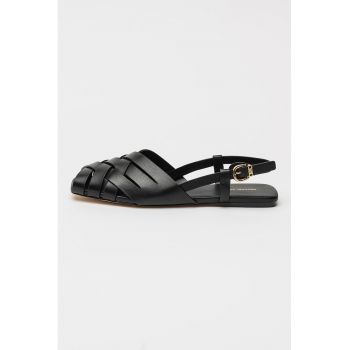 Sandale slingback de piele cu varf patrat