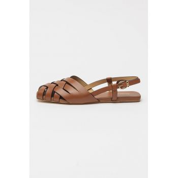 Sandale slingback de piele cu varf patrat