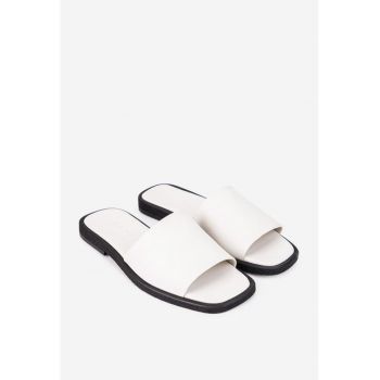 Sandale stil papuc dama bej deschis din piele naturala