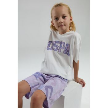Set de tricou cu logo brodat si pantaloni scurti - 2 piese